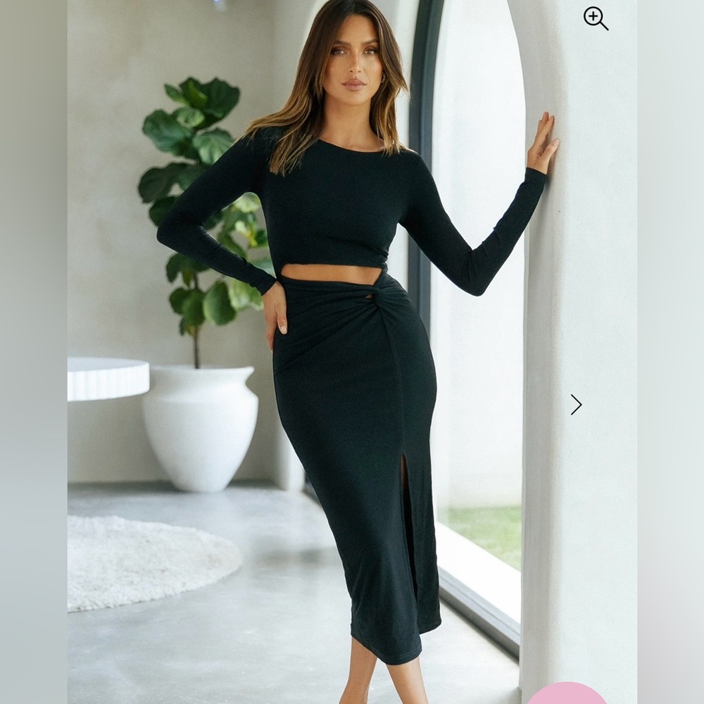 Hello Molly Black Midi Pencil Skirt with Slit